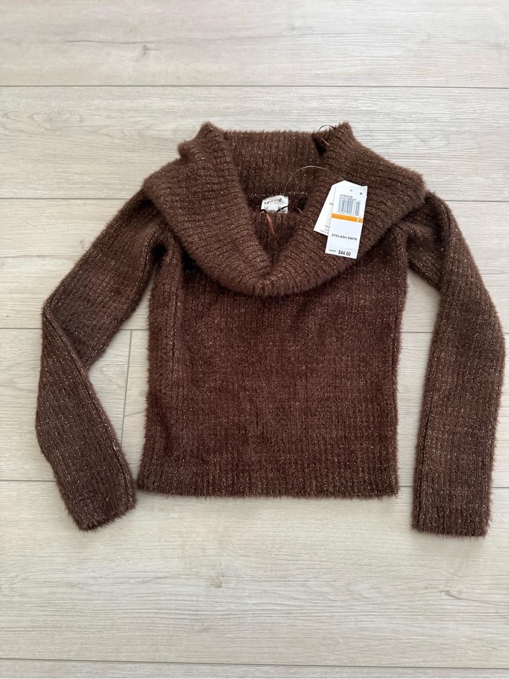 Hippie Rose Brown Off-the-Shoulder Cowl Neck Sweater